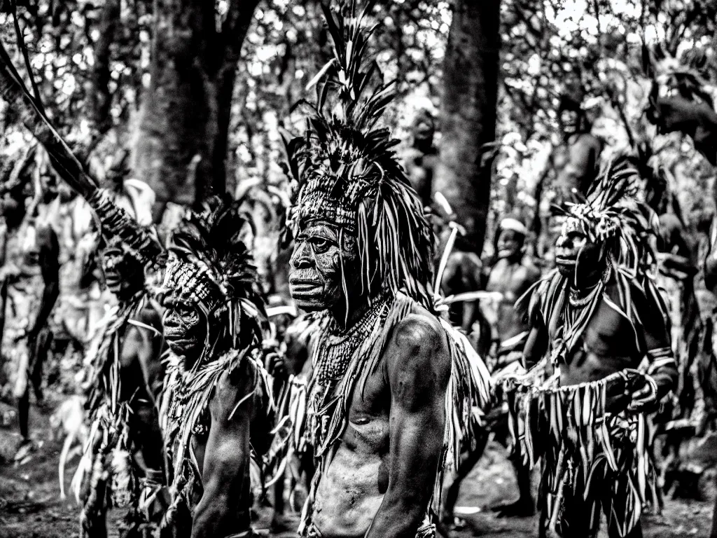 Image similar to cinematic, 3 5 mm, photography, ancient baluba tribe ceremony, a shaman wearing a tribal ancestors masks in dark woods, drummer, tribal dancers in transe, fire, congo, luba tribe