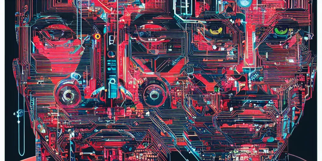 Image similar to portrait of computer & circuits, 8 k, by tristan eaton, trending on deviantart, face enhance, hyper detailed, minimalist, cybernetic, android, blade runner, full of colour, super detailed, cinematic