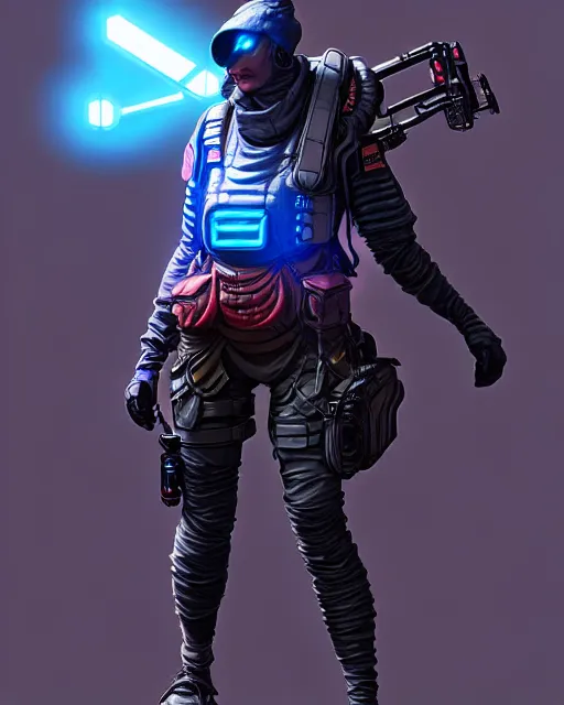 Image similar to programmer as an apex legends character digital illustration portrait design by, wayne barlowe detailed, gorgeous lighting, wide angle action dynamic portrait