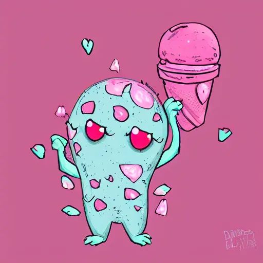 Prompt: cute pink ice cream monster practising self care, intricate artwork, uwu anime, digital painting, beautiful