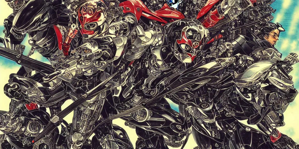 Image similar to kamen rider rx, by yoichi hatakenaka, masamune shirow, josan gonzales and dan mumford, ayami kojima, takato yamamoto, barclay shaw, karol bak, yukito kishiro