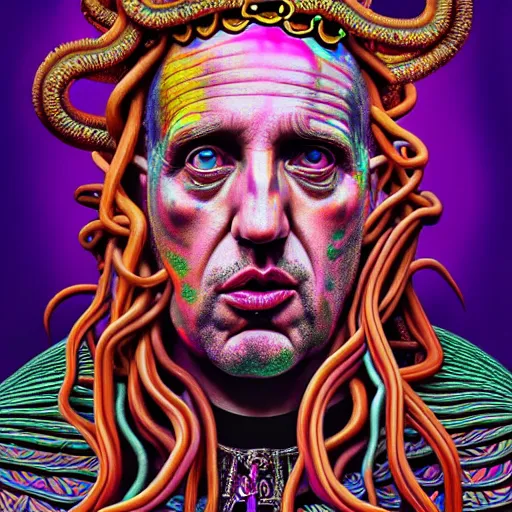 Image similar to an extremely psychedelic portrait of the pope as medusa, surreal, lsd, face, detailed, intricate, elegant, lithe, highly detailed, digital painting, artstation, concept art, smooth, sharp focus, illustration