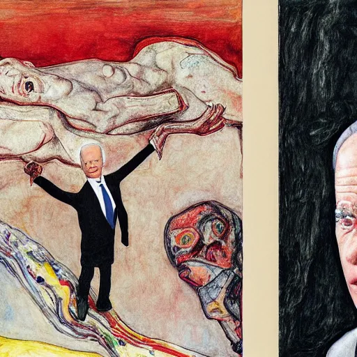 Image similar to joe biden rising from the dead, by egon schiele and william blake and stephen gammell