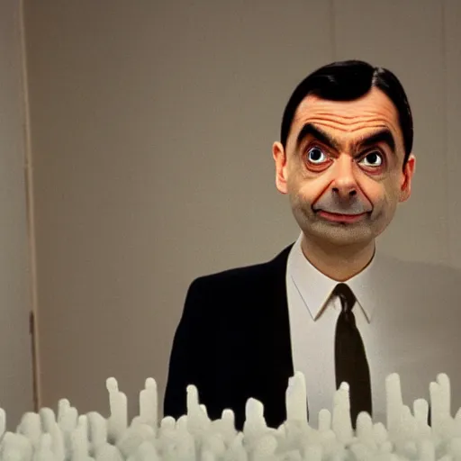 Image similar to mr bean trapped in a white void room