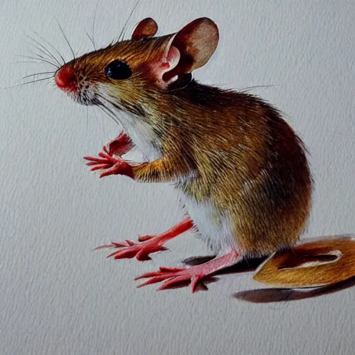 Prompt: water color on paper, wood mouse, highly detailed, artstation, masterpiece, award - winning,