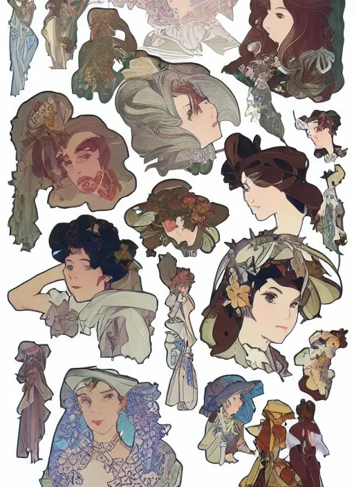 Image similar to photographer character design on white background, drawn by studio ghibli, alphonso mucha, lolish, trending on artstation