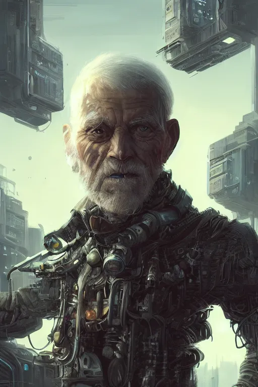 Image similar to Ultrarealistic illustration old man cyborg, cyberpunk, sci-fi fantasy,intricate,elegant,highly detailed, digital painting, artstation, concept art