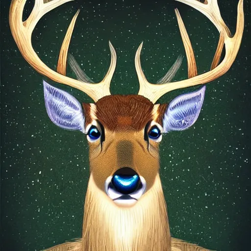 Prompt: portrait of a deer with magic forest antlers, fantasy, digital illustration, trending high quality