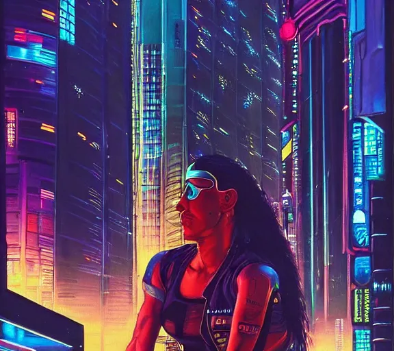 Image similar to a portrait of a cyberpunk all chrome, Night City, cyberpunk 2077, very very coherent painting, 1979 OMNI Magazine Cover, street level neo-Tokyo in Cyberpunk 2045 style by Vincent Di Fate by mark arian by artgerm, 4k, 8k, HD, trending on artstation