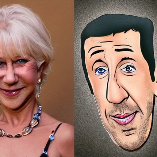 Image similar to a helen mirren caricature drawing of adam sandler