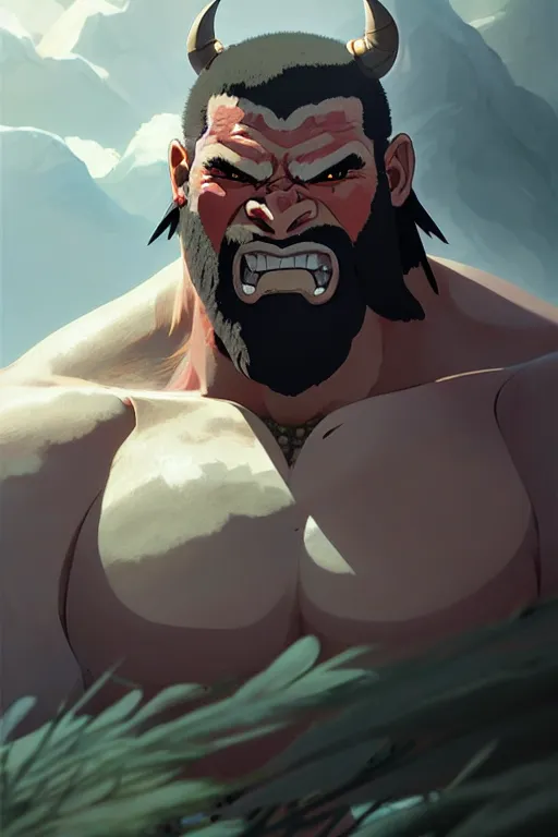 Image similar to orc barbarian male, finely detailed perfect face, exquisite details, earth magic, mid view, design on a white background, by studio muti, greg rutkowski makoto shinkai takashi takeuchi studio ghibli