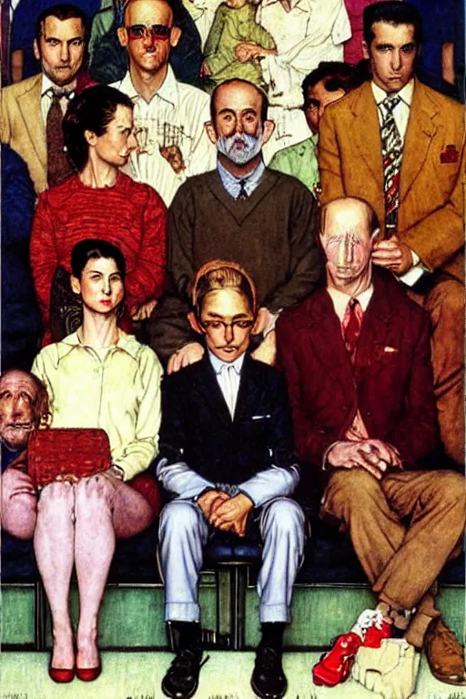 Image similar to the royal tenenbaums painted by Norman Rockwell