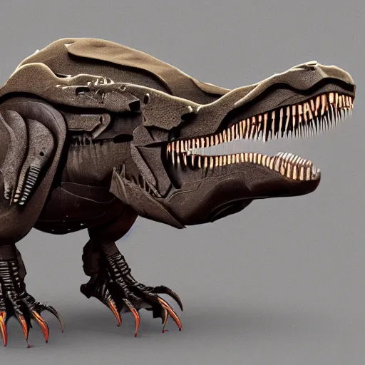 Image similar to an illustration of the full body of a cyborg t-rex, photorealistic, detailed, textured, award-winning
