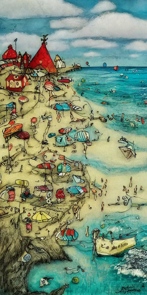 Prompt: a summer beach scene by alexander jansson