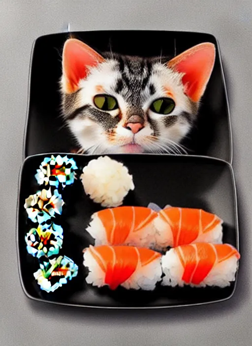 Image similar to clear photorealistic picture of adorable cats made out of sushi