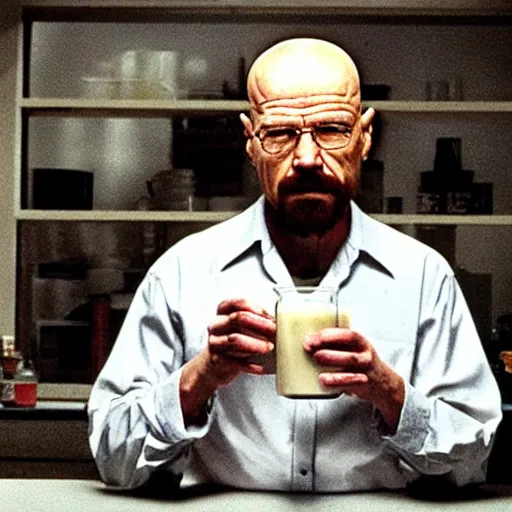 Image similar to walter white drinking milk