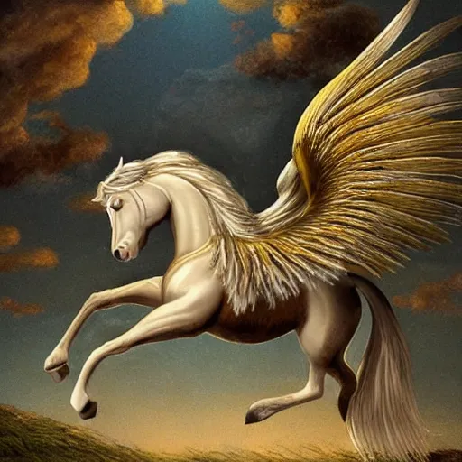 Prompt: a beautiful mythical Pegasus in a stable
