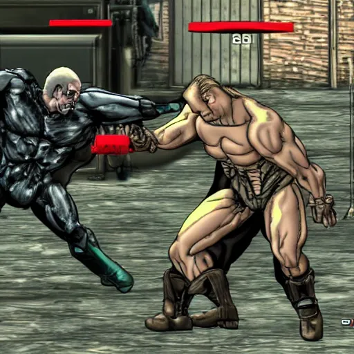 Image similar to dril fist fighting a metal gear, photograph