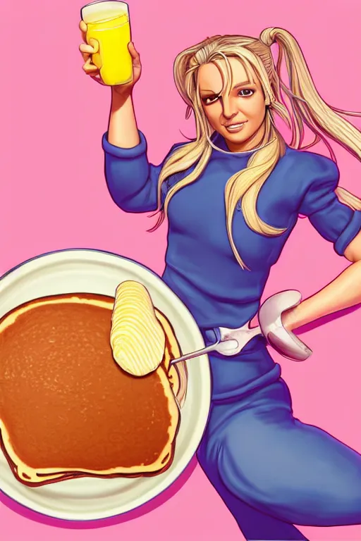 Image similar to britney spears making pancakes, animation pixar style, by pendleton ward, magali villeneuve, artgerm, rob rey and kentaro miura style, golden ratio, trending on art station