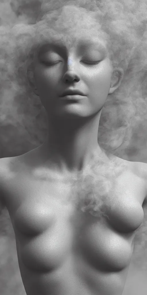 Prompt: a goddess with many arms obscured by whisps of smoke and dust particles, highly detailed, hyperrealism, octane render