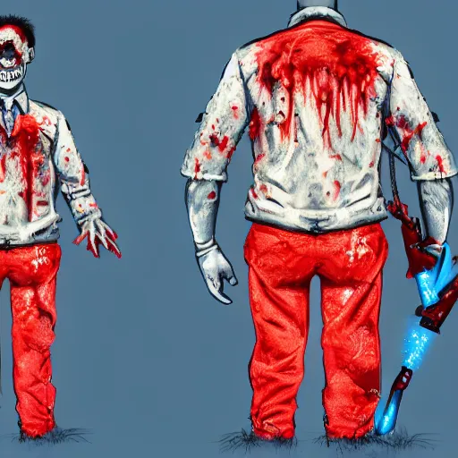 Prompt: zombie security officers beige uniform | glowing red skin and faint red aura | blue leggings | sawoff shotguns | trending on artstation high detail digital painting