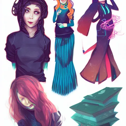 Image similar to female character inspired by 9 0's fashion and by madeline from celeste, art by rossdraws