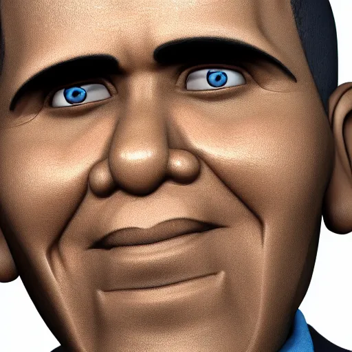 Image similar to hyperdetailed 3 d cartoon render of cartoon barackb obama in a confident expressive pose, cartoon eyes!!!!! cute, exaggarated facial features, cute cartoon style, white background, low angle shot, cinematic studio lighting, studio quality, octane render, unreal engine 5, trending on artstation, art by sebastian jm, 8 k