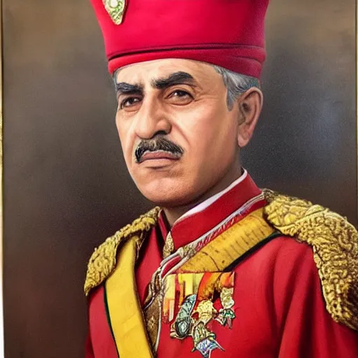 Image similar to king of Kurdistan, Mahmud Barzanji, royal portrait, award winning oil painting, incredibly detailed, insanely beautiful, symmetrical face, realistic