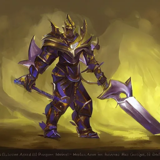 Image similar to a concept art of a strong antropomorphic dragon paladin knight with his shiny armature and a big war hammer. orb light