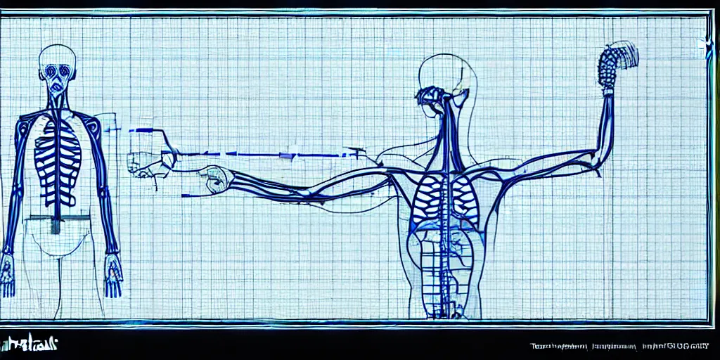 Image similar to technical diagram blueprint of anthropomorphic anatomical sip technician, performance enhanced salesman anatomy, snake oil sip tech technical blueprint plan