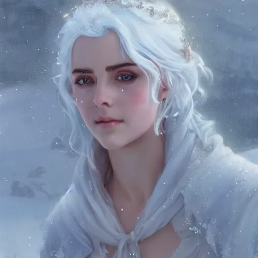 Prompt: Ciri in the white frost by Alexander Averin and Charlie Bowater and Guillaume Seignac and Charles Edward Perugini