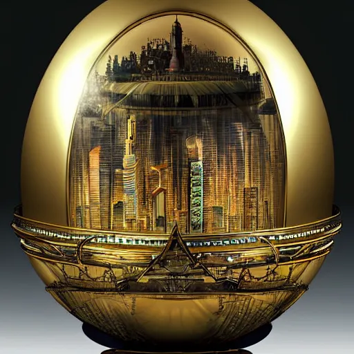 Image similar to enormous flying city in a faberge egg, sky, steampunk, fantasy art, masterpiece