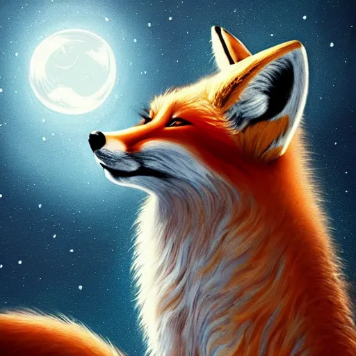 Prompt: anthropomorphic fox looking up at the night sky, fantasy, trending on artstation, dramatic, high detail, beautiful