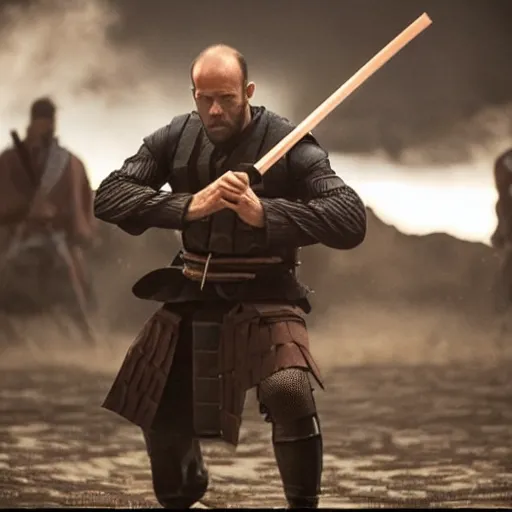 Prompt: an film still of jason statham as samurai, cinematic, dramatic action