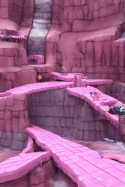 Prompt: conveyor belt transporting pink diapers into a giant pit, fantasy, magic, 4 k, ultra realistic, photorealism, detailed