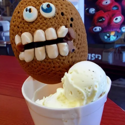 Image similar to add tongue and eyes and monster on the ice cream.