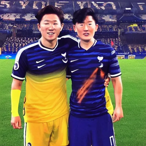 Image similar to harry kane and son heung-min in naruto,