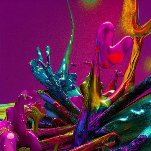 Image similar to francis - bacon, lisa - frank, the - dark - crystal, ultra - detail, high - resolution, octane - render, dramatic colors,