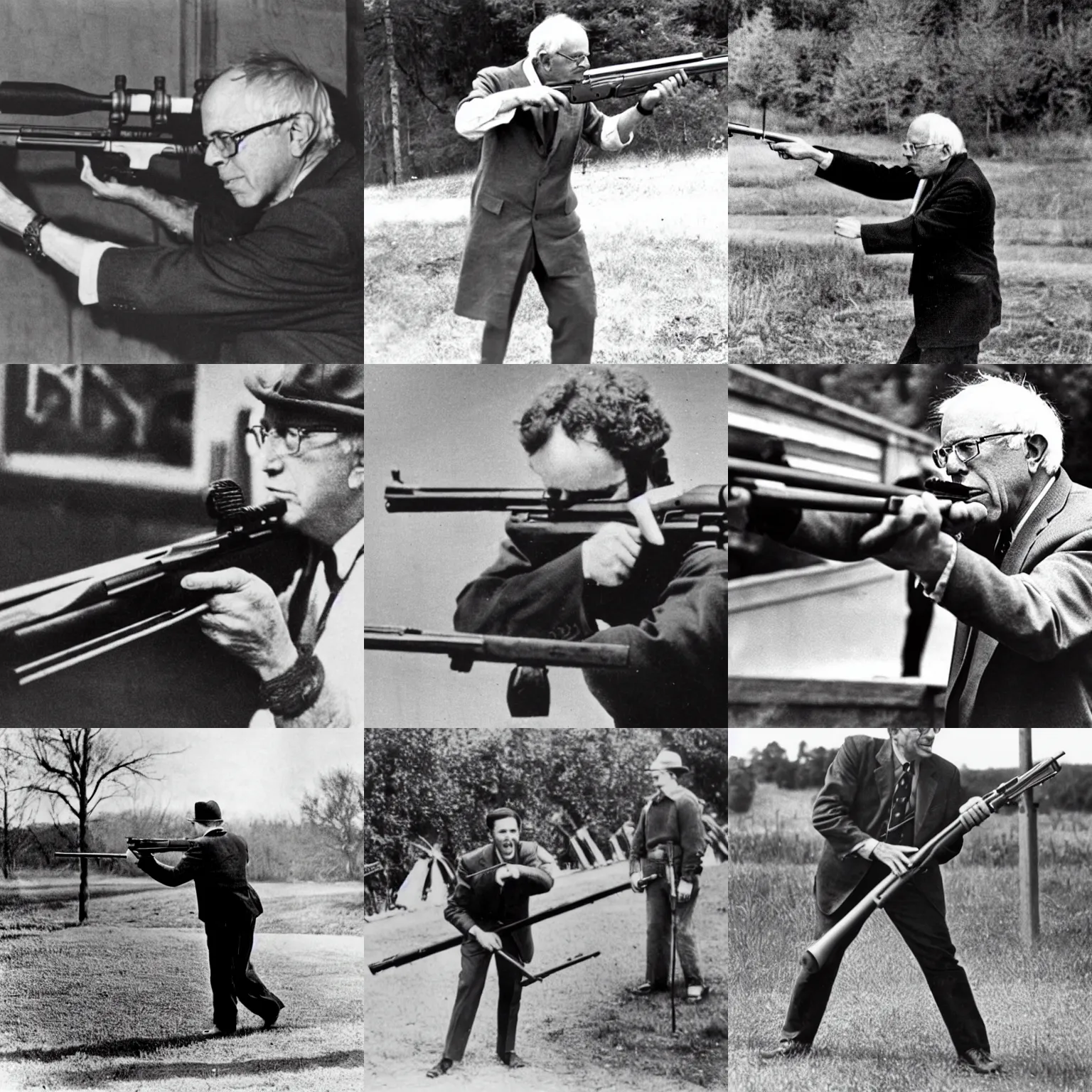 Prompt: historical photo of bernie sanders shooting a rifle