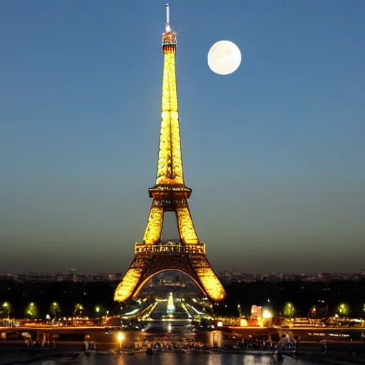 Prompt: Eiffel tower photography, cheese, moon, ((((((((Night)))))))) day time
