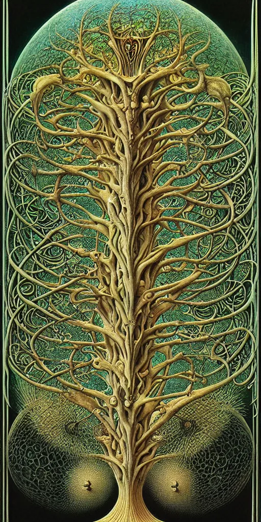 Image similar to tree of life by roger dean and andrew ferez, art forms of nature by ernst haeckel, divine chaos engine, symbolist, visionary, art nouveau, botanical fractal structures, organic, detailed, realistic, surreality