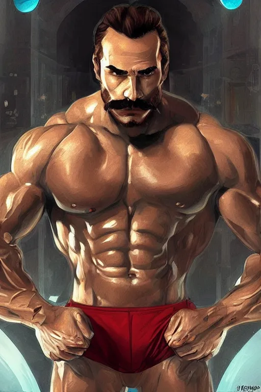 Prompt: gigachad luigi working out in a space gym by ilya kuvshinov, bodybuilder ernest khalimov, super mario bros symmetrical face concept art, hyper realistic, intricate, elegent, highly detailed, digital painting, concept art, smooth, sharp, focus, illustration, art by artgerm and greg rutkowski and alphonse mucha, artstation