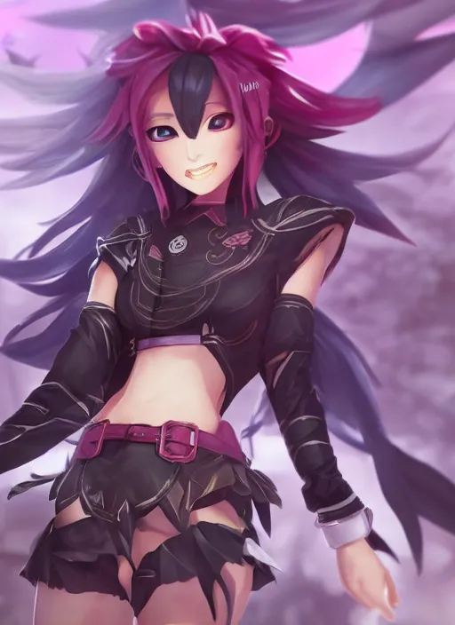 Image similar to yuno gasai, league of legends character select art, digital art, octane render