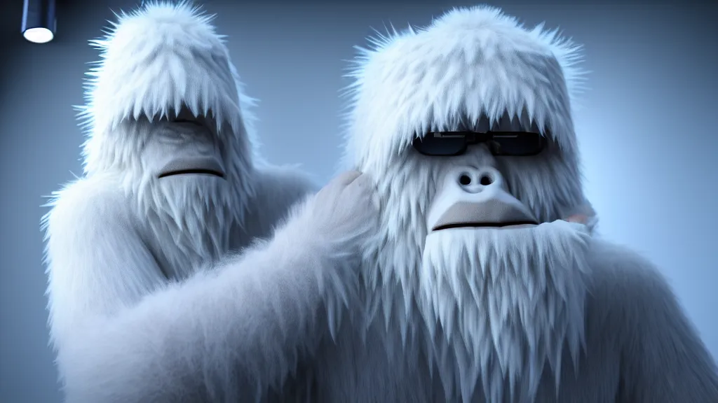 Image similar to a yeti in a scientist coat, 4 k, photorealistic, dramatic lighting