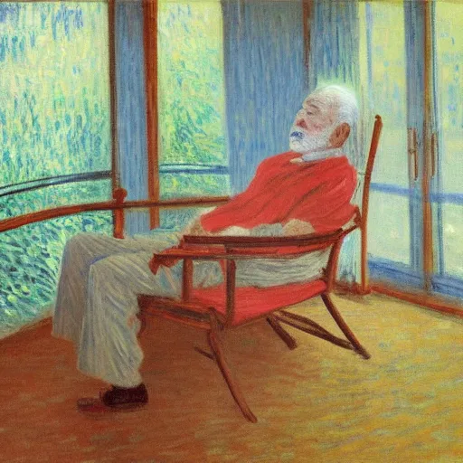 Image similar to japanese old man sleeping on arm chair in his living room by monet