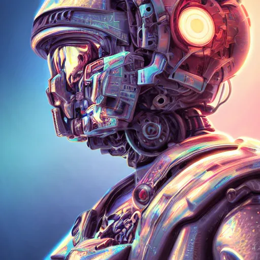 Prompt: intricate mechanical transformer robot medic portrait, cgsociety, 4 k wallpaper, pastel color theme, mandelbulb textures