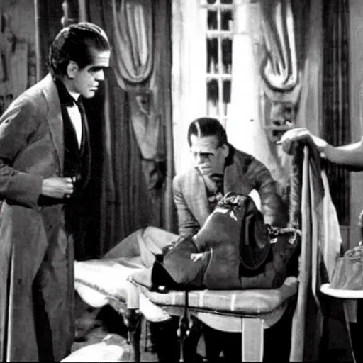 Image similar to wardrobe scene from the vampire on the boulevard starring boris karloff