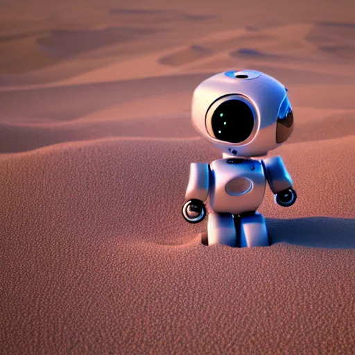 Prompt: a cute little robot consists of sand. super realistic 8 k render of a elegant, cinematic composition