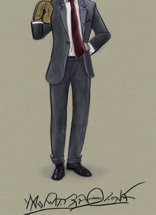 Prompt: master furry artist colored pencil drawing full body portrait character study of the anthro male anthropomorphic wolf fursona animal person detective wearing suit and tie new york city street