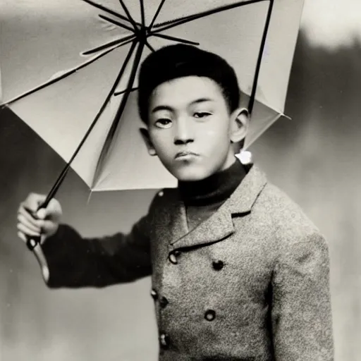 Image similar to young man holding an umbrella, 14mm high-resolution color photo